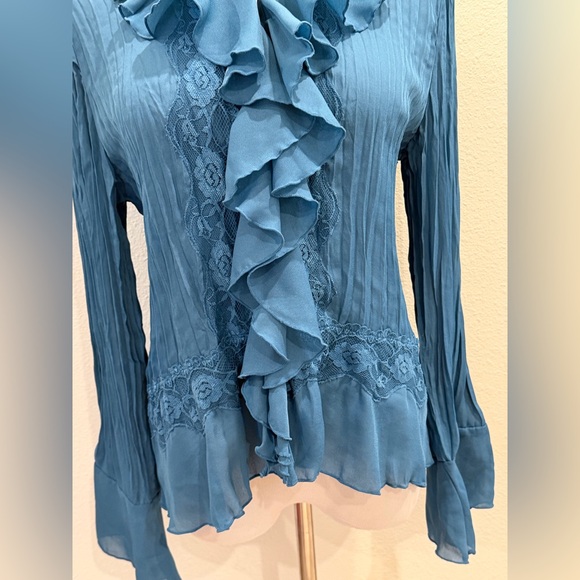 Vintage Y2K White Stag Button Down Ruffle Top Blouse Large (12/14) Blue Romantic - Picture 2 of 8